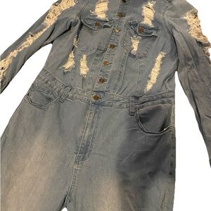 Fashion Nova Distressed Denim Jumpsuit